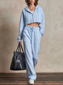 Women Cropped Zip Up Hoodie Tracksuit, Long Sleeve Hooded Jacket + High Waist Wide Leg Sweatpants 2 Piece Outfit ZMZ1207H0YZH