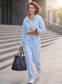 Women Cropped Zip Up Hoodie Tracksuit, Long Sleeve Hooded Jacket + High Waist Wide Leg Sweatpants 2 Piece Outfit ZMZ1207H0YZH