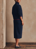 Women Half Zip Stand Collar Sweatshirt & Midi Skirt 2 Piece Casual Outfit Contrast Trim Tracksuit Set ZMZ1208H7YZH
