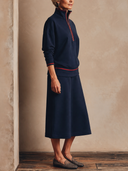 Women Half Zip Stand Collar Sweatshirt & Midi Skirt 2 Piece Casual Outfit Contrast Trim Tracksuit Set ZMZ1208H7YZH