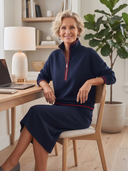 Women Half Zip Stand Collar Sweatshirt & Midi Skirt 2 Piece Casual Outfit Contrast Trim Tracksuit Set ZMZ1208H7YZH