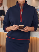 Women Half Zip Stand Collar Sweatshirt & Midi Skirt 2 Piece Casual Outfit Contrast Trim Tracksuit Set ZMZ1208H7YZH
