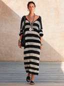 Women's Classic Color-Block Striped V-Neck Long-Sleeve Knit Midi Dress ZMZ1388H7SWL