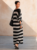 Women's Classic Color-Block Striped V-Neck Long-Sleeve Knit Midi Dress ZMZ1388H7SWL