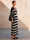 Women's Classic Color-Block Striped V-Neck Long-Sleeve Knit Midi Dress ZMZ1388H7SWL