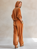 Women's Stylish Caramel Corduroy Hoodie And Pants Two-Piece Set ZMZ1306H0SWL