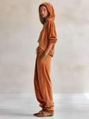 Women's Stylish Caramel Corduroy Hoodie And Pants Two-Piece Set ZMZ1306H0SWL
