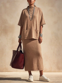 Women's Classic Camel Top And Skirt Two-piece Set ZMZ1378H2SWL