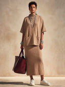 Women's Classic Camel Top And Skirt Two-piece Set ZMZ1378H2SWL