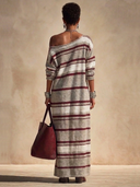 Women's Classic Color-Block Striped One-Shoulder Loose Long-Sleeve Knit Maxi Dress ZMZ1250H4SWL