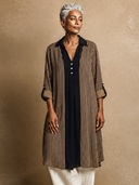 Women's Color-Block Striped Long-Sleeve Chiffon Midi Dress ZMZ1391H4XT