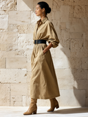 Women's Classic Khaki Cotton Long-Sleeve Midi Dress (Belt Included) ZMZ1239H7SWL