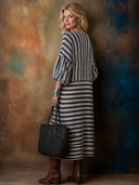 Women's Classic Casual Striped Crew-Neck Lantern-Sleeve Loose Knit Dress ZMZ1115H5ZYY