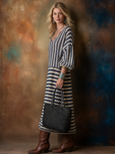 Women's Classic Casual Striped Crew-Neck Lantern-Sleeve Loose Knit Dress ZMZ1115H5ZYY