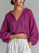 Women's High-Quality Linen V-Neck Lantern Sleeve Hoodie ZMZ1304H7XT