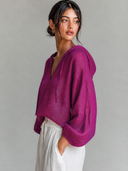 Women's High-Quality Linen V-Neck Lantern Sleeve Hoodie ZMZ1304H7XT