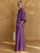 Women's Vintage-Style Elegant Cotton-Linen Set: Mandarin Collar Lantern-Sleeve Shirt And Elastic-Waist Skirt ZMZ3001G5ZYY
