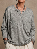 Women's Classic Casual Pure Cotton Long-Sleeve Henley With Multiple Pockets T-Shirt ZMZ0583H1ZYY