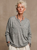Women's Classic Casual Pure Cotton Long-Sleeve Henley With Multiple Pockets T-Shirt ZMZ0583H1ZYY