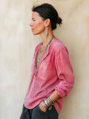 Women's Stylish Pink Faux Suede Long-Sleeve Button-Collar Top ZMZ1253H6SWL