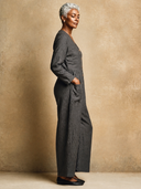 Women's V-neck Front Button Quality Linen Wide-leg Jumpsuit ZMZ1384H2XT