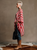 Women's Vintage-Style Elegant Red And White Vertical-Stripe Cape-Style Sweater ZMZ1309H3ZYY