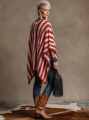 Women's Vintage-Style Elegant Red And White Vertical-Stripe Cape-Style Sweater ZMZ1309H3ZYY