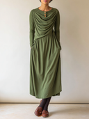 Women's Stretch Crew-Neck Button-Front Midi Dress ZMZ1396H6XT