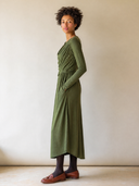 Women's Stretch Crew-Neck Button-Front Midi Dress ZMZ1396H6XT
