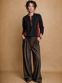 Women's Classic Casual Lyocell-Cotton Color-Block Henley Long-Sleeve T-Shirt ZMZ1284H6ZYY