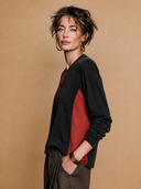 Women's Classic Casual Lyocell-Cotton Color-Block Henley Long-Sleeve T-Shirt ZMZ1284H6ZYY