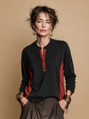Women's Classic Casual Lyocell-Cotton Color-Block Henley Long-Sleeve T-Shirt ZMZ1284H6ZYY