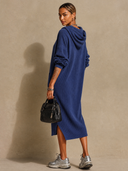 Women's Half-Zip Hooded Textured Midi Dress ZMZ1376H3XT