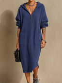 Women's Half-Zip Hooded Textured Midi Dress ZMZ1376H3XT