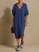 Women's Half-Zip Hooded Textured Midi Dress ZMZ1376H3XT