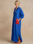 Women's Classic Casual Cotton-Linen Color-Block Lapel Lantern-Sleeve Maxi Dress ZMZ2955G8ZYY