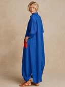 Women's Classic Casual Cotton-Linen Color-Block Lapel Lantern-Sleeve Maxi Dress ZMZ2955G8ZYY