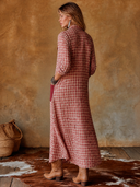 Women's Classic American Retro Plaid Cotton-Blend With Multiple Pockets Long-Sleeve Maxi Dress ZMZ1354H0ZYY