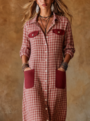 Women's Classic American Retro Plaid Cotton-Blend With Multiple Pockets Long-Sleeve Maxi Dress ZMZ1354H0ZYY