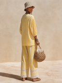 Women's Classic Yellow Striped Cotton Two-piece Set (top And Trousers) ZMZ1484H7SWL