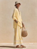 Women's Classic Yellow Striped Cotton Two-piece Set (top And Trousers) ZMZ1484H7SWL