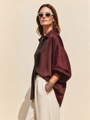 Women's Classic Burgundy Satin Pleated Long-Sleeve Shirt ZMZ1440H2SWL