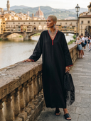 Women's Vintage-Style Elegant Casual Cotton-Linen V-Neck Long-Sleeve Loose Maxi Dress ZMZ1499H7ZYY