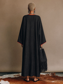 Women's Vintage-Style Elegant Casual Cotton-Linen V-Neck Long-Sleeve Loose Maxi Dress ZMZ1499H7ZYY