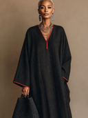 Women's Vintage-Style Elegant Casual Cotton-Linen V-Neck Long-Sleeve Loose Maxi Dress ZMZ1499H7ZYY
