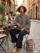 Women's Vintage-Style Casual Set: Cotton Stand-Collar Lantern-Sleeve Shirt And Cotton-Linen Wide-Leg Pants With Elastic Waist ZMZ1456H1ZYY