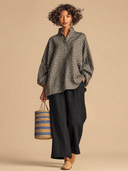 Women's Vintage-Style Casual Set: Cotton Stand-Collar Lantern-Sleeve Shirt And Cotton-Linen Wide-Leg Pants With Elastic Waist ZMZ1456H1ZYY