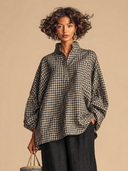 Women's Vintage-Style Casual Set: Cotton Stand-Collar Lantern-Sleeve Shirt And Cotton-Linen Wide-Leg Pants With Elastic Waist ZMZ1456H1ZYY