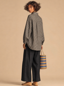 Women's Vintage-Style Casual Set: Cotton Stand-Collar Lantern-Sleeve Shirt And Cotton-Linen Wide-Leg Pants With Elastic Waist ZMZ1456H1ZYY