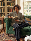 Women's Vintage-Style Casual Set: Cotton Stand-Collar Lantern-Sleeve Shirt And Cotton-Linen Wide-Leg Pants With Elastic Waist ZMZ1456H1ZYY